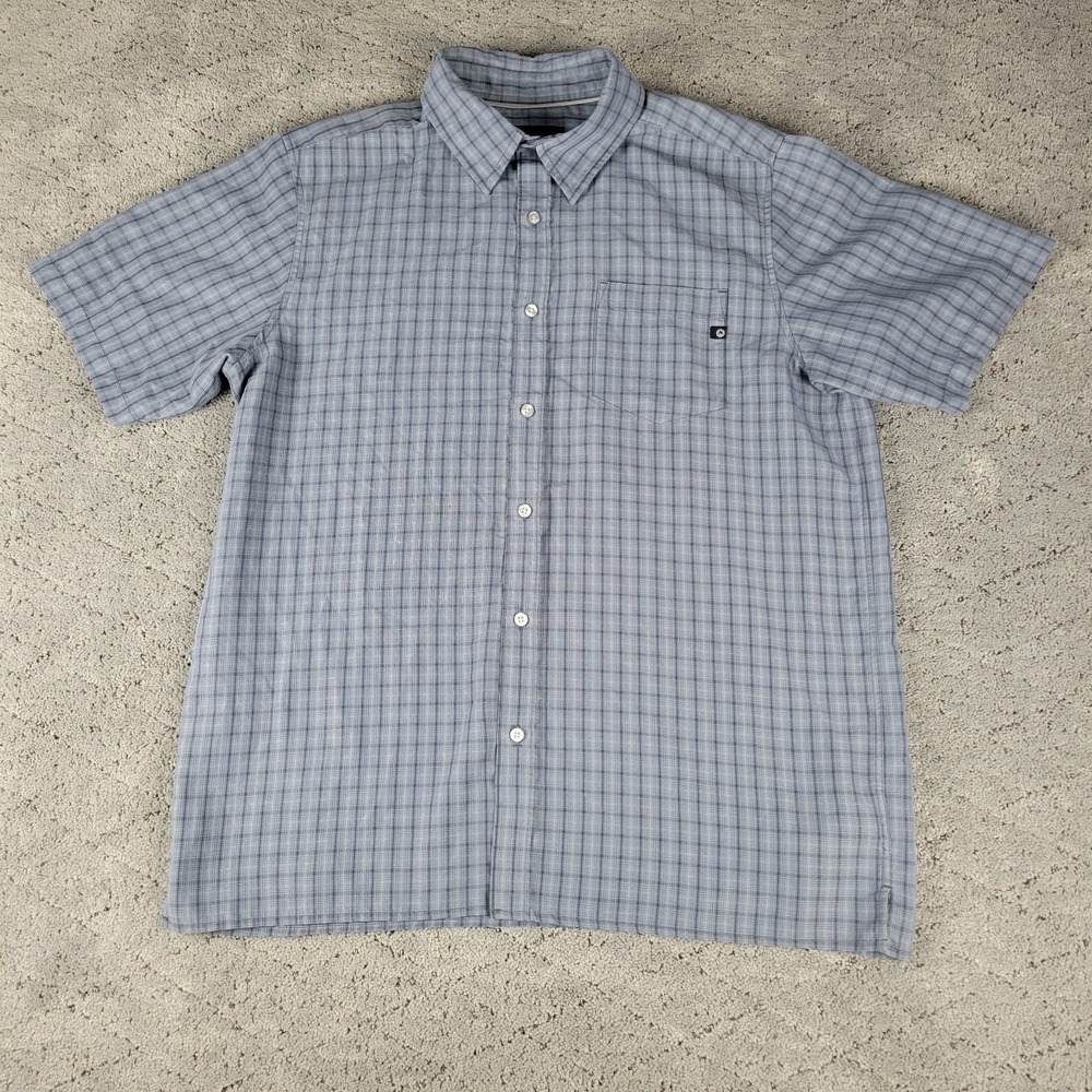 Marmot Shirt Mens L Blue Plaid Eldridge Button Up Short Sleeve Collared Pocket